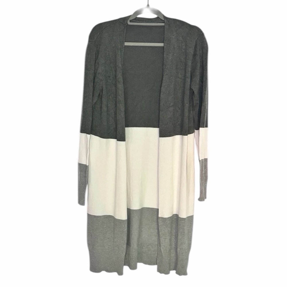 Women's Two-Tone Gray and White Open Cardigan